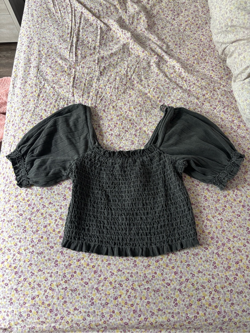 Free people Smocked Puff-Sleeve Women's Top — gray